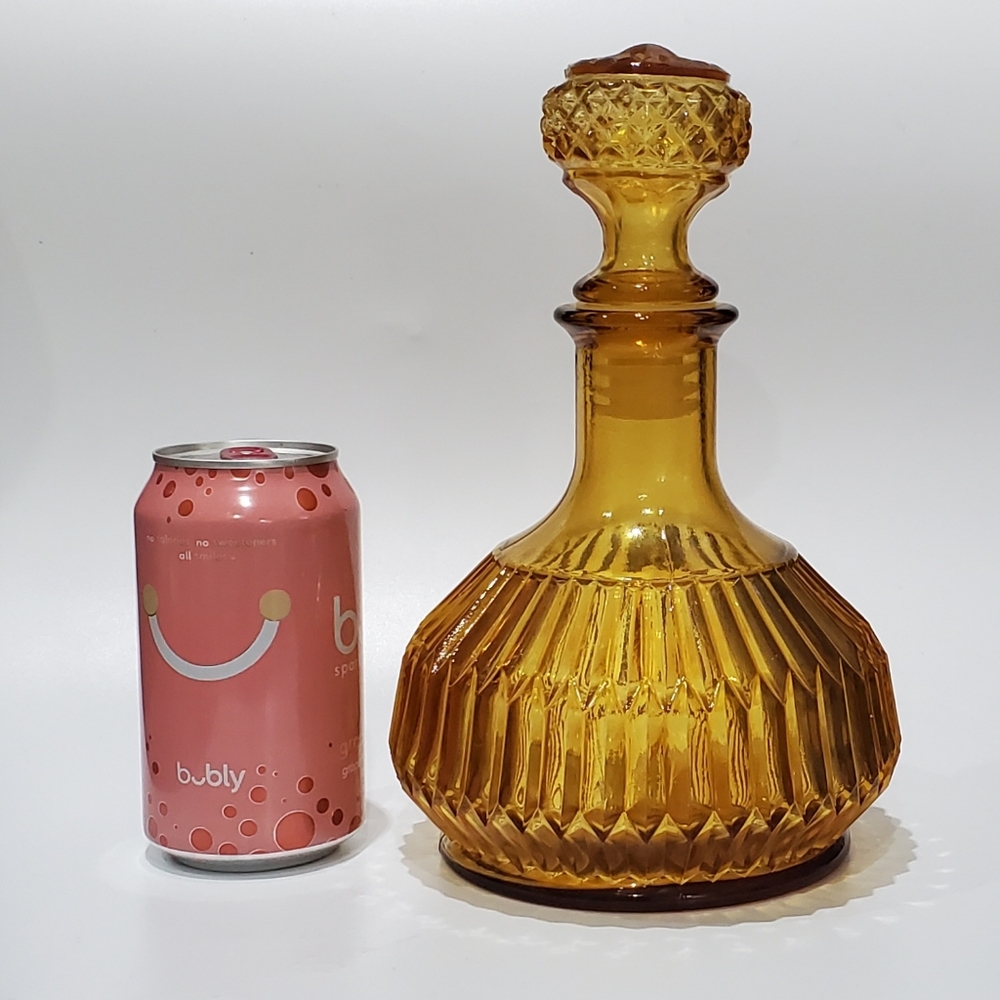 Vntg Amber Genie Bottle Decanter w/ Stopper ? Empoli Bottle ?